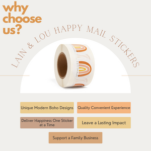 Lain & Lou Happy Mail Stickers | Boho Rainbow Business Stickers | Cute Packaging for Small Business