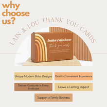 Load image into Gallery viewer, Lain & Lou Boho Rainbow Thank You Cards | 30 Pack with 6 Modern Designs - 4x6 inch Folded Cards with Envelopes