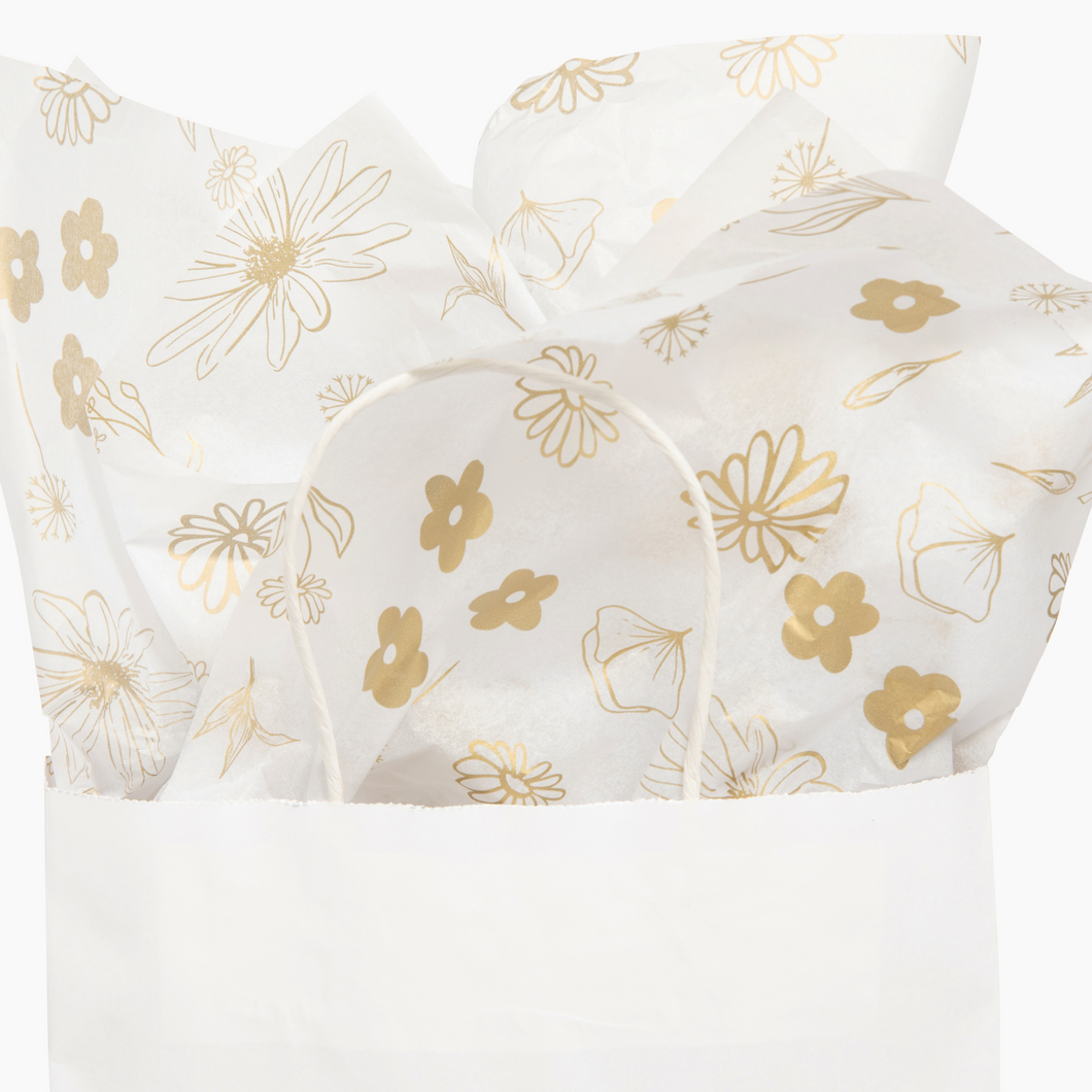 Lain & Lou Gold Floral Tissue Paper for Gift Bags for Wedding, Birthday, Showers (25 Pack) Gold Tissue Paper for Packaging - Floral Wrapping Paper | Boho Tissue Paper for Small Business & Crafts 20x28
