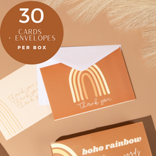 Load image into Gallery viewer, Lain & Lou Boho Rainbow Thank You Cards | 30 Pack with 6 Modern Designs - 4x6 inch Folded Cards with Envelopes