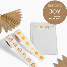Load image into Gallery viewer, Lain & Lou Sending Sunshine Happy Mail Stickers | Yellow Boho Packaging Stickers | 4 Unique Designs