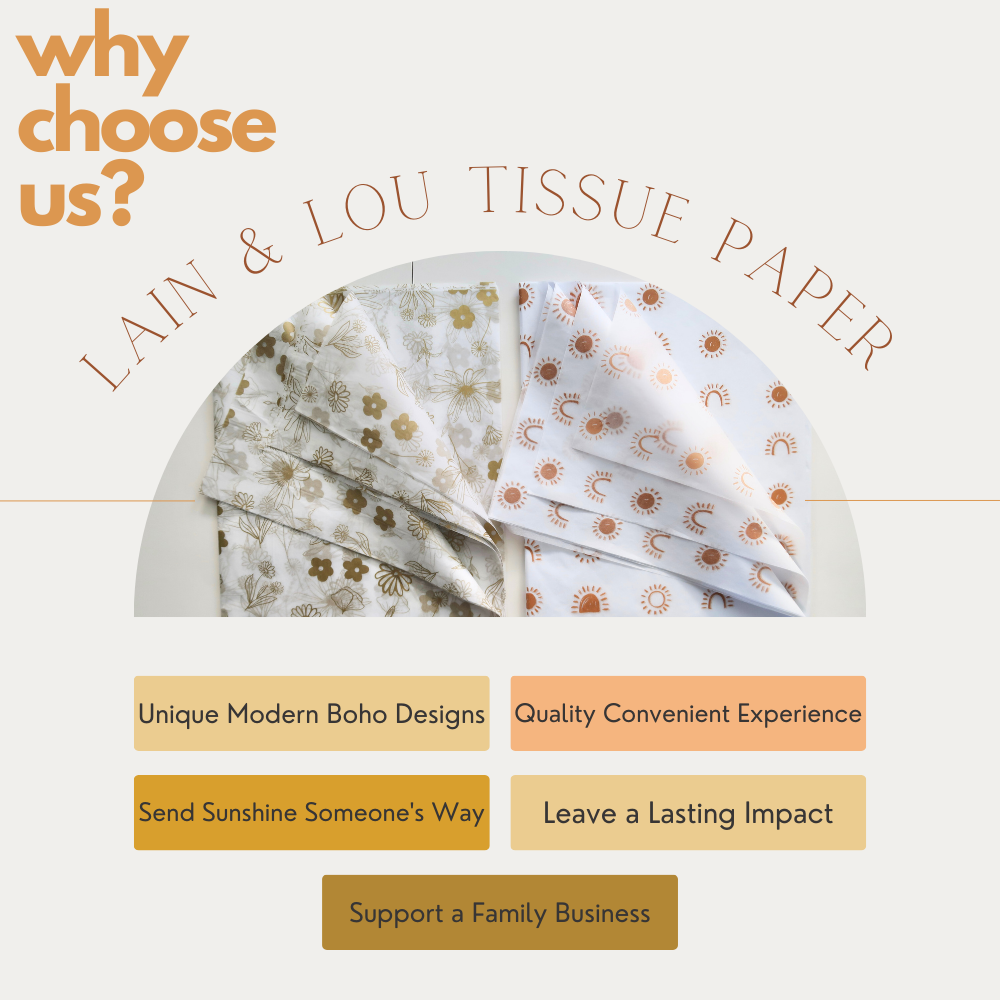 Lain & Lou Gold Floral Tissue Paper for Gift Bags for Wedding