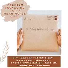 Load image into Gallery viewer, Lain & Lou Cross Leather Valet Tray for Men - Leather Gifts for Him with Scripture Included for Dad | EDC Dump Tray Catholic Gifts, Christian Thoughtful Gifts for Men