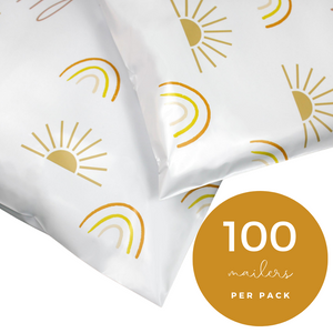 Lain & Lou Boho Rainbow & Sunshine Happy Mail Day 10x13 Polymailer - Pack of 100 - Cute Shipping Bags – Water-Resistant Small Business Supplies for Adult Clothing, Baby Swaddles, & More