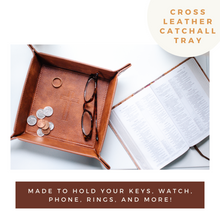 Load image into Gallery viewer, Lain & Lou Cross Leather Valet Tray for Men - Leather Gifts for Him with Scripture Included for Dad | EDC Dump Tray Catholic Gifts, Christian Thoughtful Gifts for Men