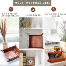 Load image into Gallery viewer, Lain & Lou Cross Leather Valet Tray for Men - Leather Gifts for Him with Scripture Included for Dad | EDC Dump Tray Catholic Gifts, Christian Thoughtful Gifts for Men