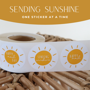 Lain & Lou Sending Sunshine Happy Mail Stickers | Yellow Boho Packaging Stickers | 4 Unique Designs