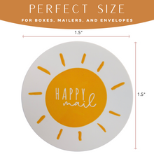 Load image into Gallery viewer, Lain &amp; Lou Sending Sunshine Happy Mail Stickers | Yellow Boho Packaging Stickers | 4 Unique Designs
