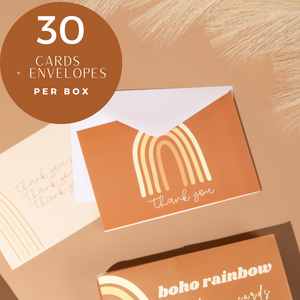 Lain & Lou Boho Rainbow Thank You Cards | 30 Pack with 6 Modern Designs - 4x6 inch Folded Cards with Envelopes