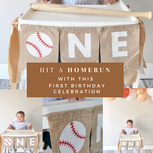 Lain & Lou Rookie of the Year 1st Birthday Banner Neutral First Birthday Baseball Party Vintage Burlap Banner for High Chair ONE High Chair Banner Boy
