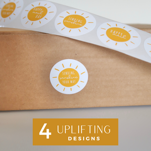 Lain & Lou Sending Sunshine Happy Mail Stickers | Yellow Boho Packaging Stickers | 4 Unique Designs