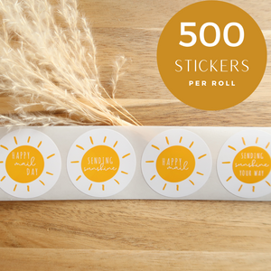 Lain & Lou Sending Sunshine Happy Mail Stickers | Yellow Boho Packaging Stickers | 4 Unique Designs