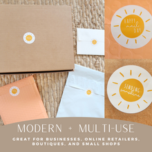 Load image into Gallery viewer, Lain &amp; Lou Sending Sunshine Happy Mail Stickers | Yellow Boho Packaging Stickers | 4 Unique Designs
