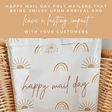 Load image into Gallery viewer, Lain &amp; Lou Boho Rainbow &amp; Sunshine Happy Mail Day 10x13 Polymailer - Pack of 100 - Cute Shipping Bags – Water-Resistant Small Business Supplies for Adult Clothing, Baby Swaddles, &amp; More
