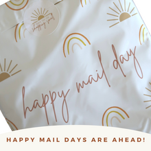 Load image into Gallery viewer, Lain &amp; Lou Boho Rainbow &amp; Sunshine Happy Mail Day 10x13 Polymailer - Pack of 100 - Cute Shipping Bags – Water-Resistant Small Business Supplies for Adult Clothing, Baby Swaddles, &amp; More
