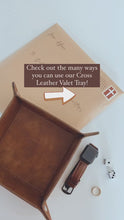 Load and play video in Gallery viewer, Lain &amp; Lou Cross Leather Valet Tray for Men - Leather Gifts for Him with Scripture Included for Dad | EDC Dump Tray Catholic Gifts, Christian Thoughtful Gifts for Men
