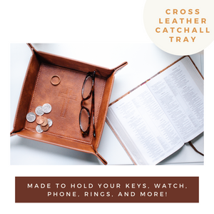 Lain & Lou Cross Leather Valet Tray for Men - Leather Gifts for Him with Scripture Included for Dad | EDC Dump Tray Catholic Gifts, Christian Thoughtful Gifts for Men
